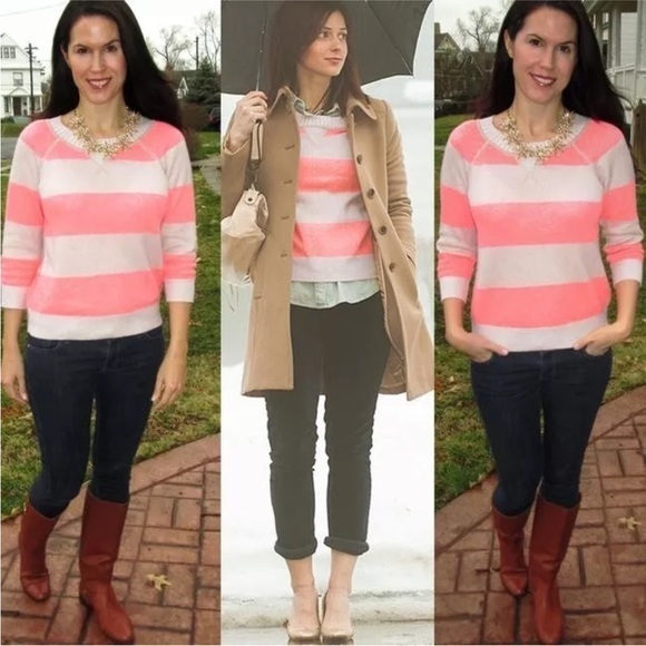 J. Crew Collection Italian Cashmere Plaited Rugby Stripe Pink Sweater XS - Picture 1 of 6